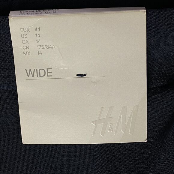 New H&M Button Front Wide Leg High Waist Navy Blue Pants |Women's Size 14 - Picture 5 of 7